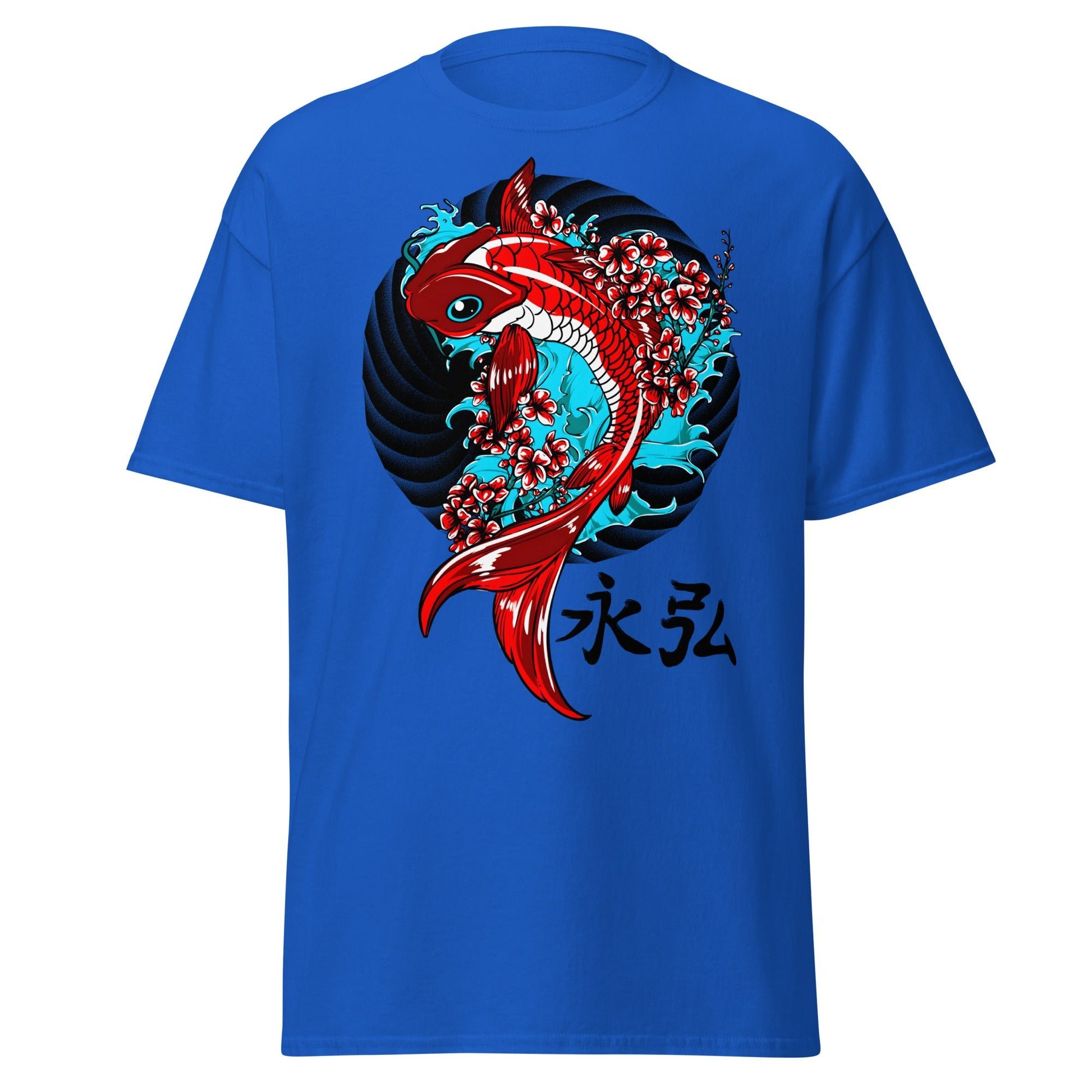 Japanese Koi Fish & Cherry Blossom T-Shirt - Royal - T-Shirts Online