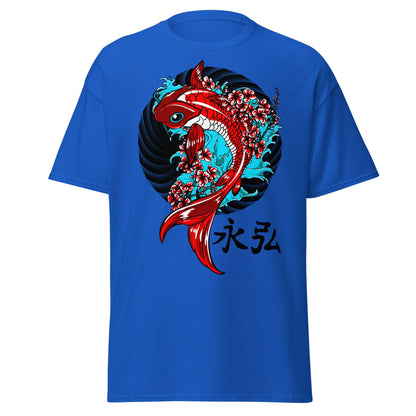 Japanese Koi Fish & Cherry Blossom T-Shirt - Royal - T-Shirts Online