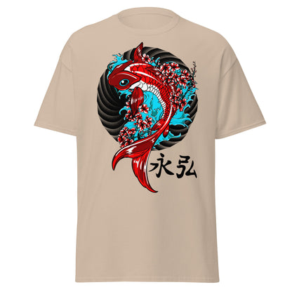 Japanese Koi Fish & Cherry Blossom T-Shirt - Sand - T-Shirts Online