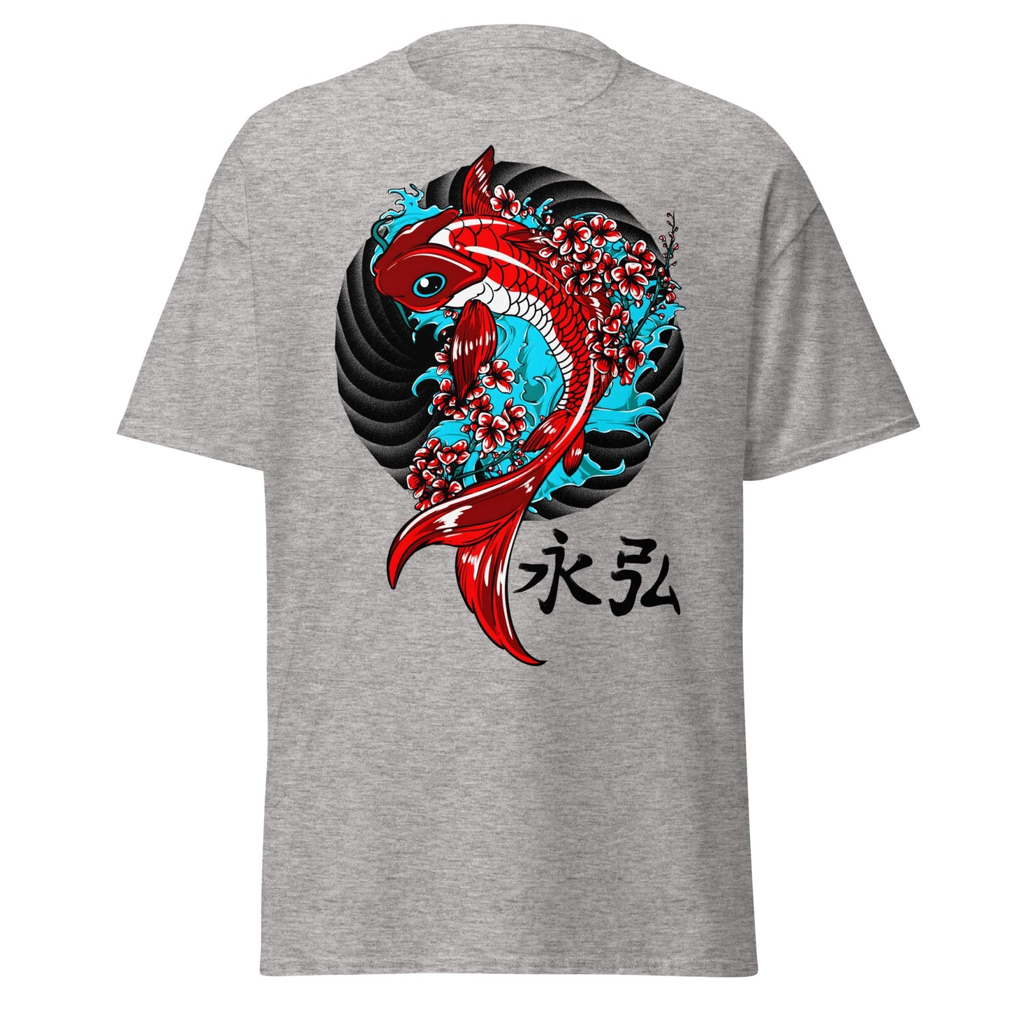 Japanese Koi Fish & Cherry Blossom T-Shirt - Sport Grey - T-Shirts Online