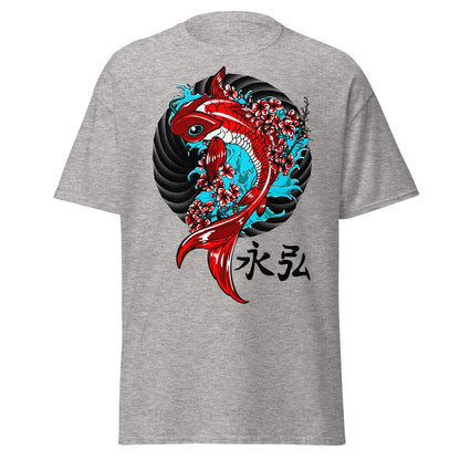 Japanese Koi Fish & Cherry Blossom T-Shirt - Sport Grey - T-Shirts Online