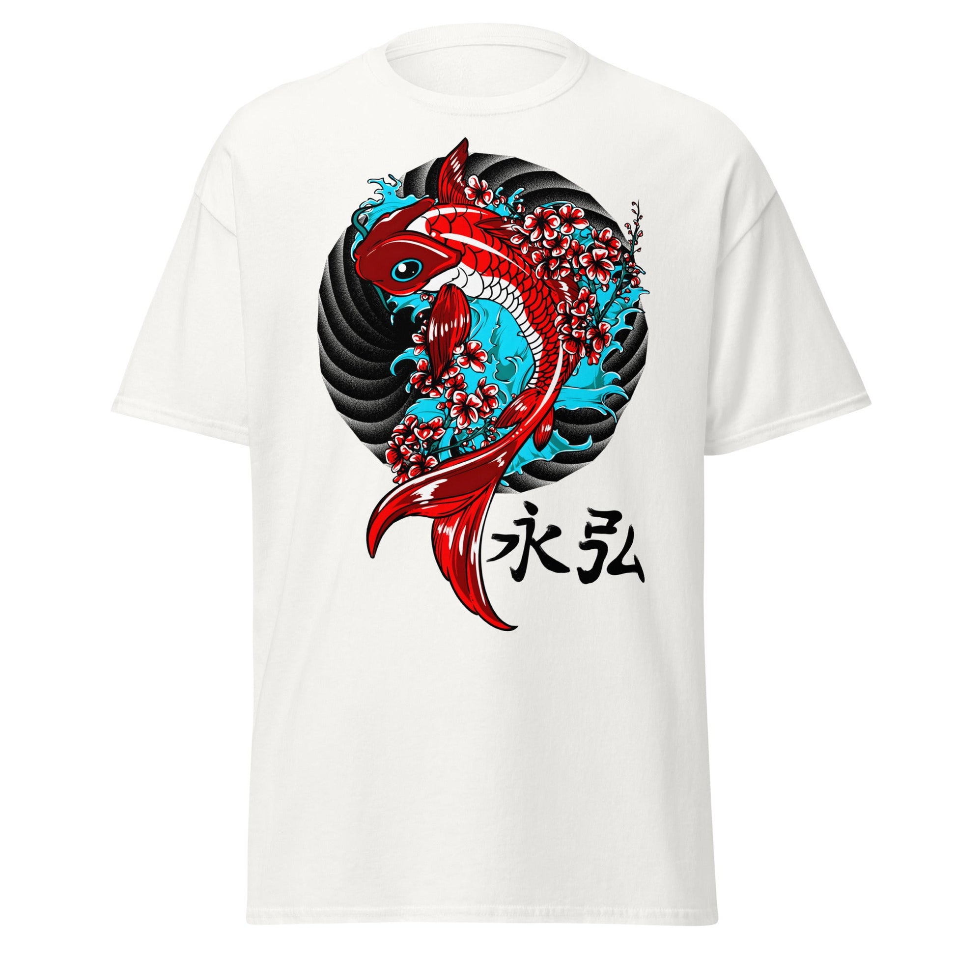 Japanese Koi Fish & Cherry Blossom T-Shirt - White - T-Shirts Online