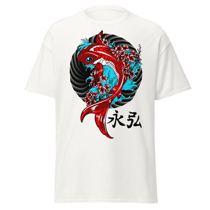 Japanese Koi Fish & Cherry Blossom T-Shirt - White - T-Shirts Online