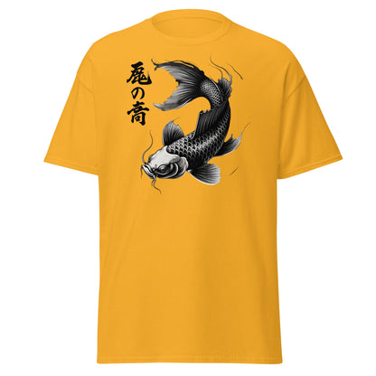 Japanese Koi Fish T-Shirt - Monochrome Zen Streetwear Tee - Gold - T-Shirts Online