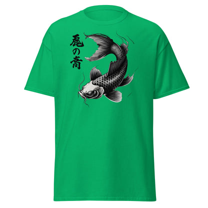 Japanese Koi Fish T-Shirt - Monochrome Zen Streetwear Tee - Irish Green - T-Shirts Online