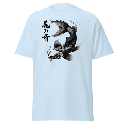 Japanese Koi Fish T-Shirt - Monochrome Zen Streetwear Tee - Light Blue - T-Shirts Online