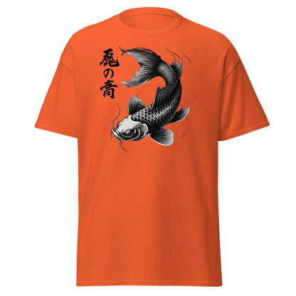 Japanese Koi Fish T-Shirt - Monochrome Zen Streetwear Tee - Orange - T-Shirts Online
