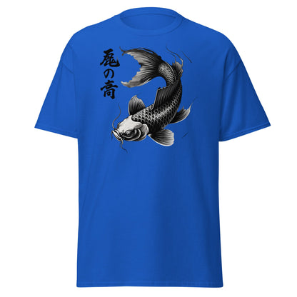Japanese Koi Fish T-Shirt - Monochrome Zen Streetwear Tee - Royal - T-Shirts Online