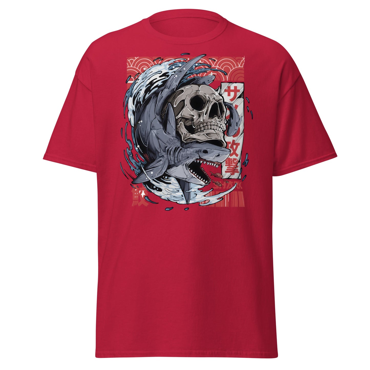 Japanese Shark Skull Tattoo Art T-Shirt - Cardinal - T-Shirts Online