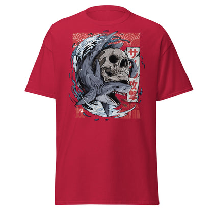 Japanese Shark Skull Tattoo Art T-Shirt - Cardinal - T-Shirts Online