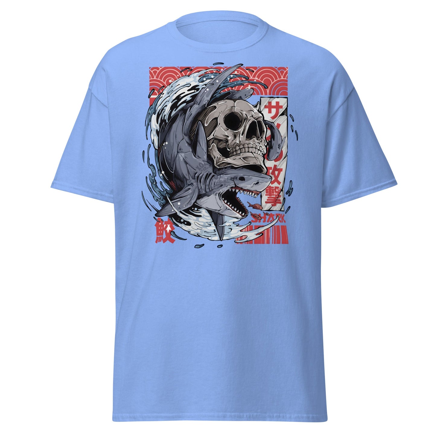 Japanese Shark Skull Tattoo Art T-Shirt - Carolina Blue - T-Shirts Online