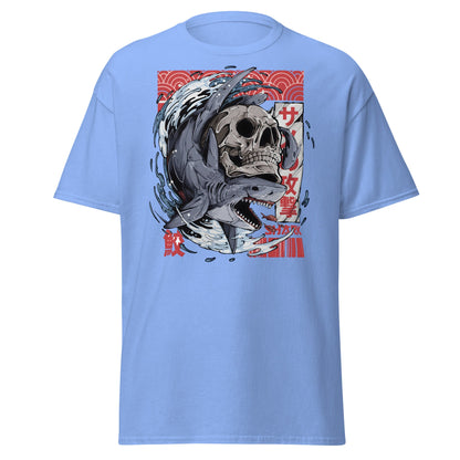 Japanese Shark Skull Tattoo Art T-Shirt - Carolina Blue - T-Shirts Online