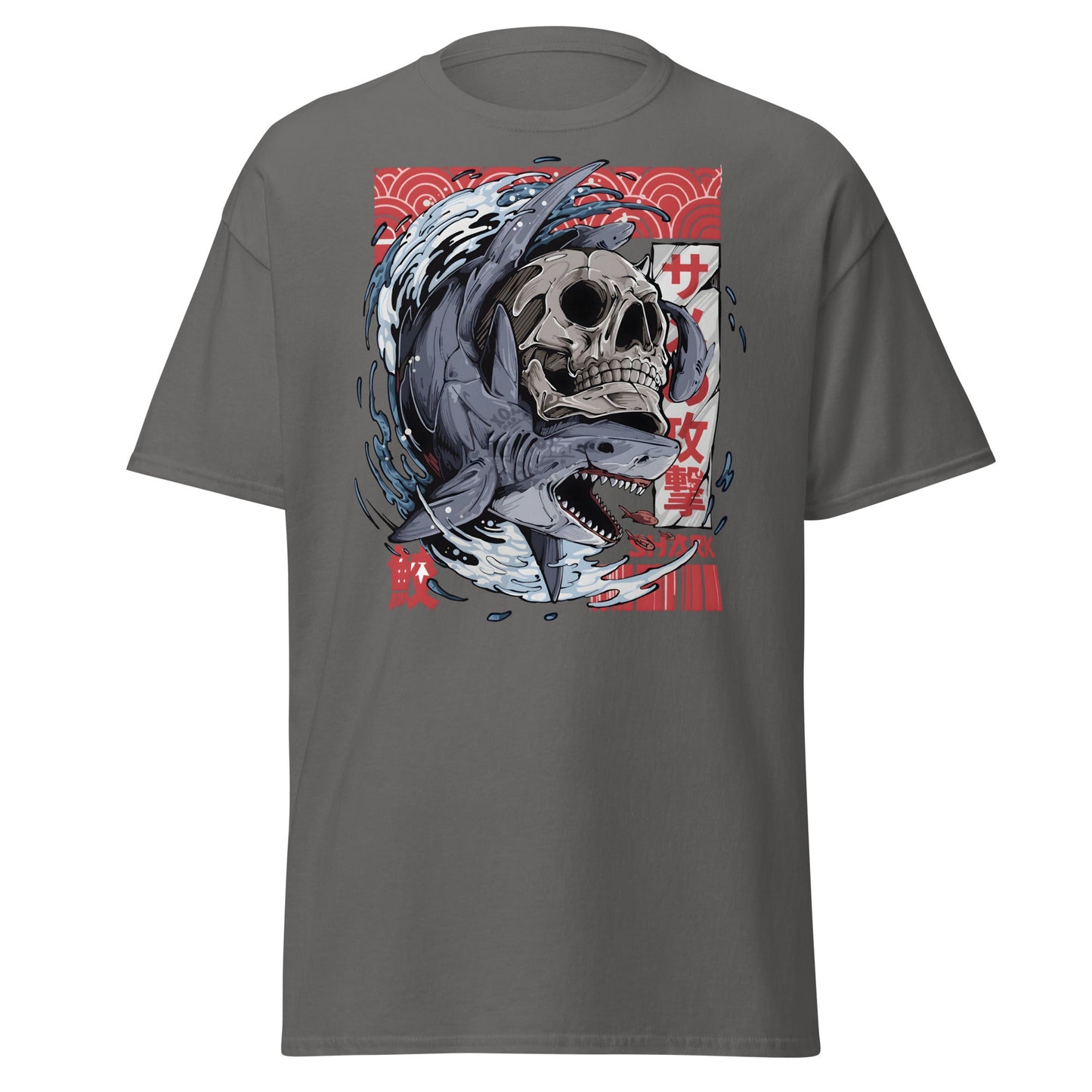 Japanese Shark Skull Tattoo Art T-Shirt - Charcoal - T-Shirts Online