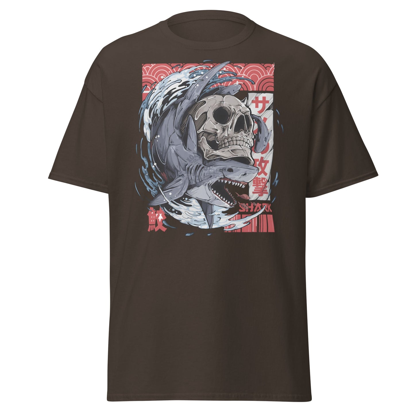 Japanese Shark Skull Tattoo Art T-Shirt - Dark Chocolate - T-Shirts Online