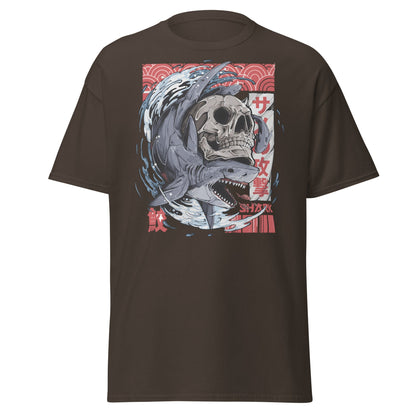 Japanese Shark Skull Tattoo Art T-Shirt - Dark Chocolate - T-Shirts Online