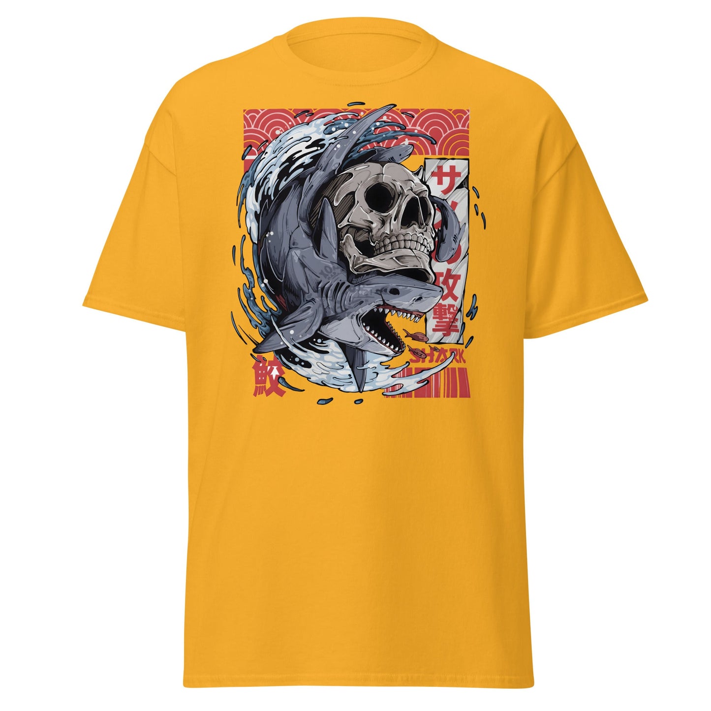 Japanese Shark Skull Tattoo Art T-Shirt - Gold - T-Shirts Online