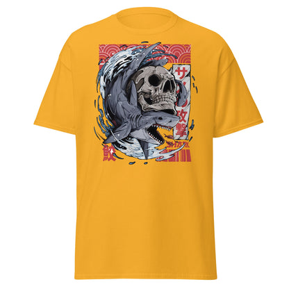 Japanese Shark Skull Tattoo Art T-Shirt - Gold - T-Shirts Online
