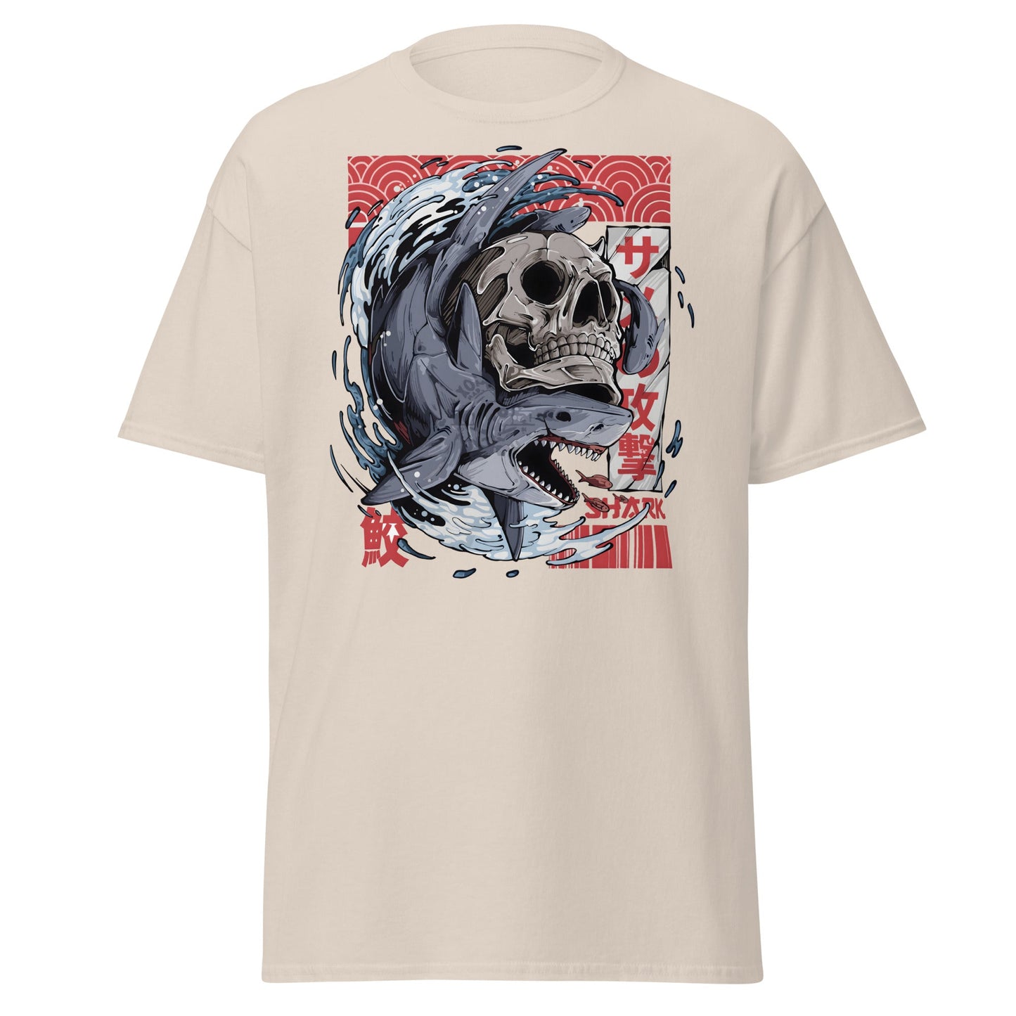 Japanese Shark Skull Tattoo Art T-Shirt - Natural - T-Shirts Online