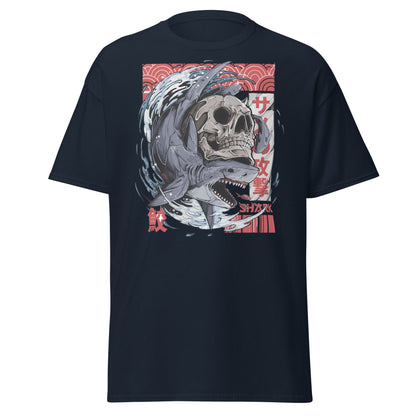Japanese Shark Skull Tattoo Art T-Shirt - Navy - T-Shirts Online