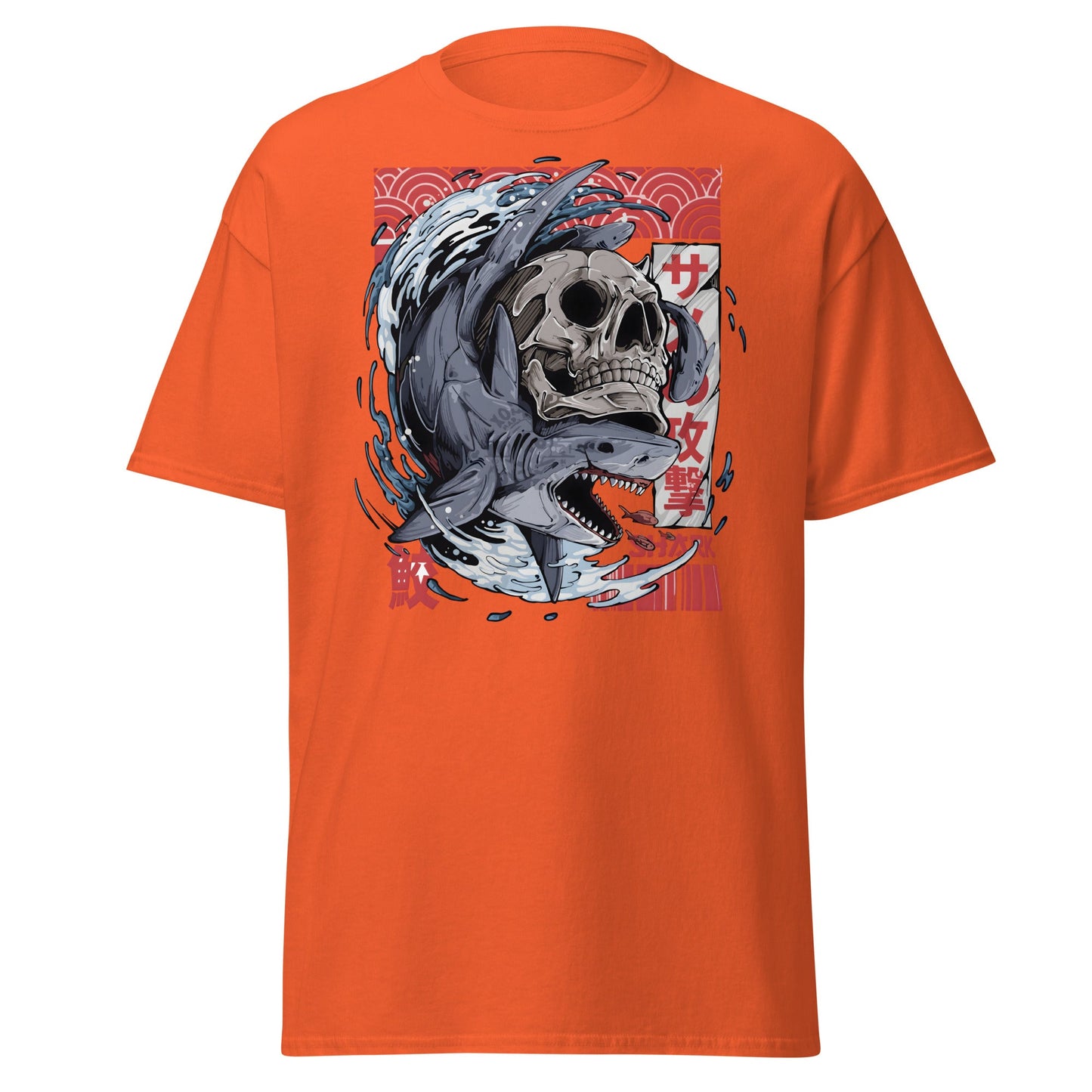 Japanese Shark Skull Tattoo Art T-Shirt - Orange - T-Shirts Online