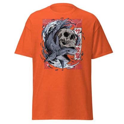 Japanese Shark Skull Tattoo Art T-Shirt - Orange - T-Shirts Online