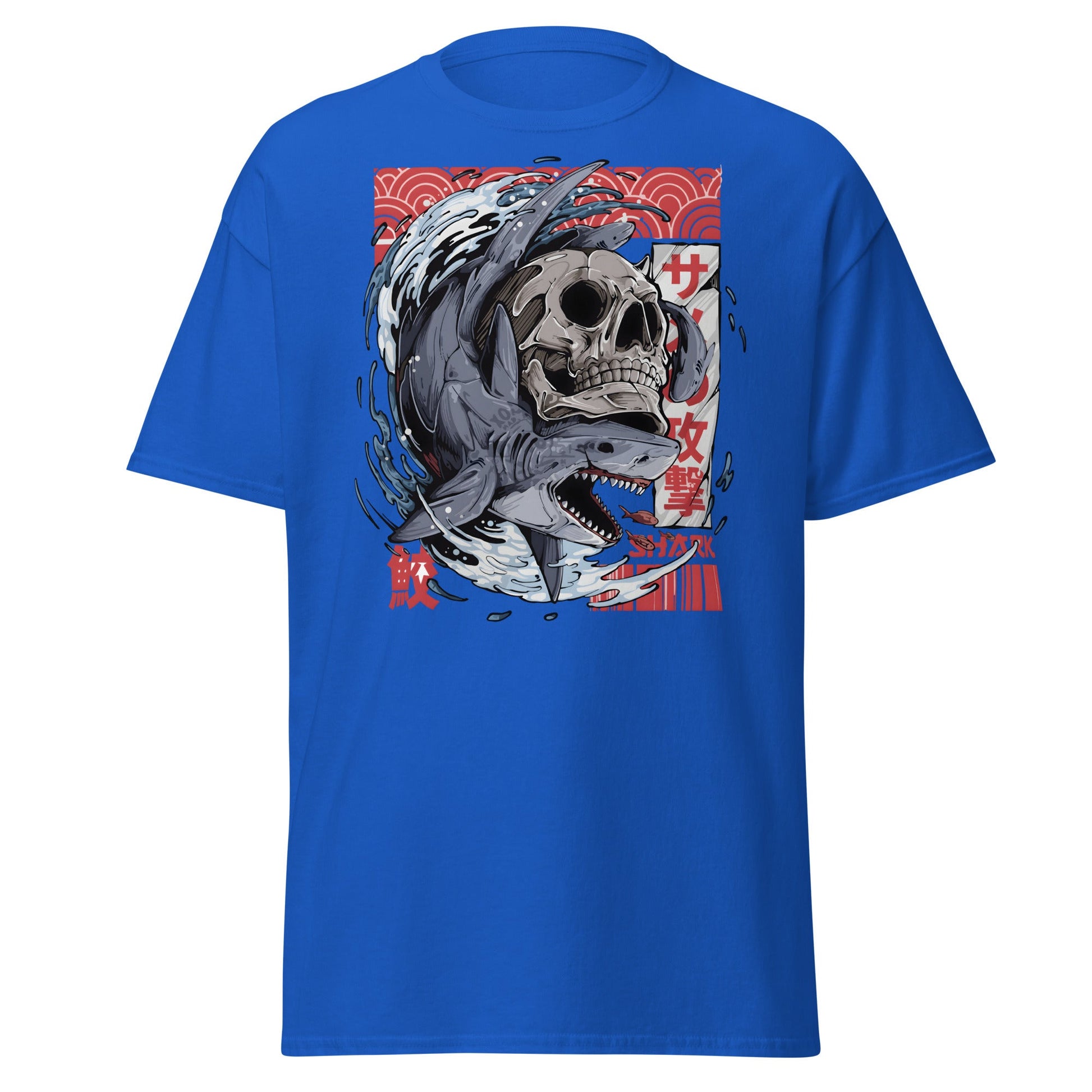 Japanese Shark Skull Tattoo Art T-Shirt - Royal - T-Shirts Online