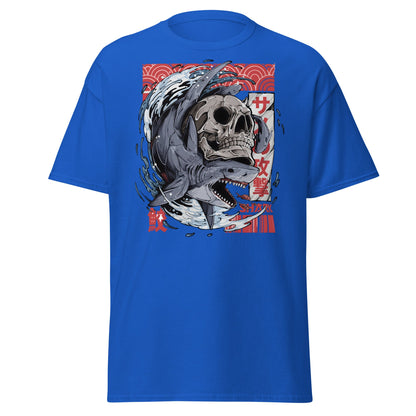 Japanese Shark Skull Tattoo Art T-Shirt - Royal - T-Shirts Online