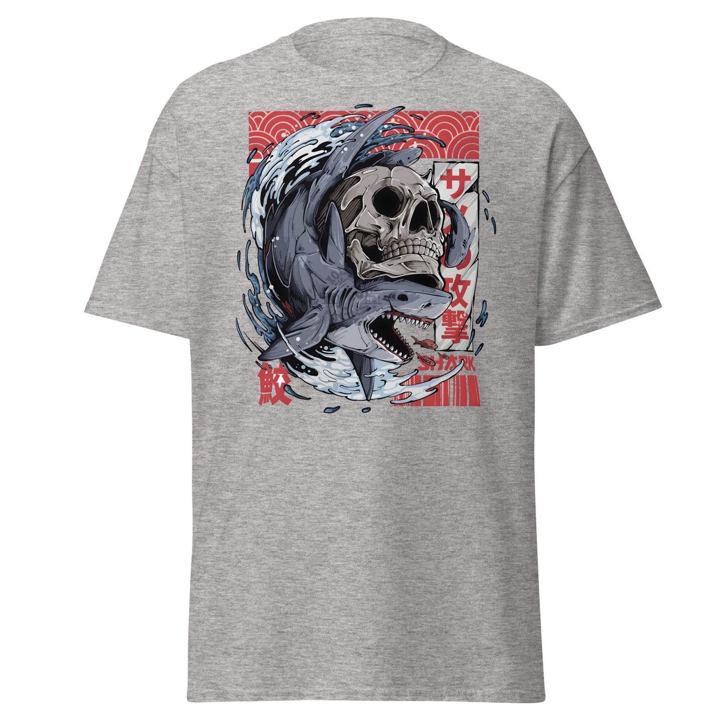 Japanese Shark Skull Tattoo Art T-Shirt - Sport Grey - T-Shirts Online