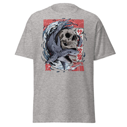 Japanese Shark Skull Tattoo Art T-Shirt - Sport Grey - T-Shirts Online