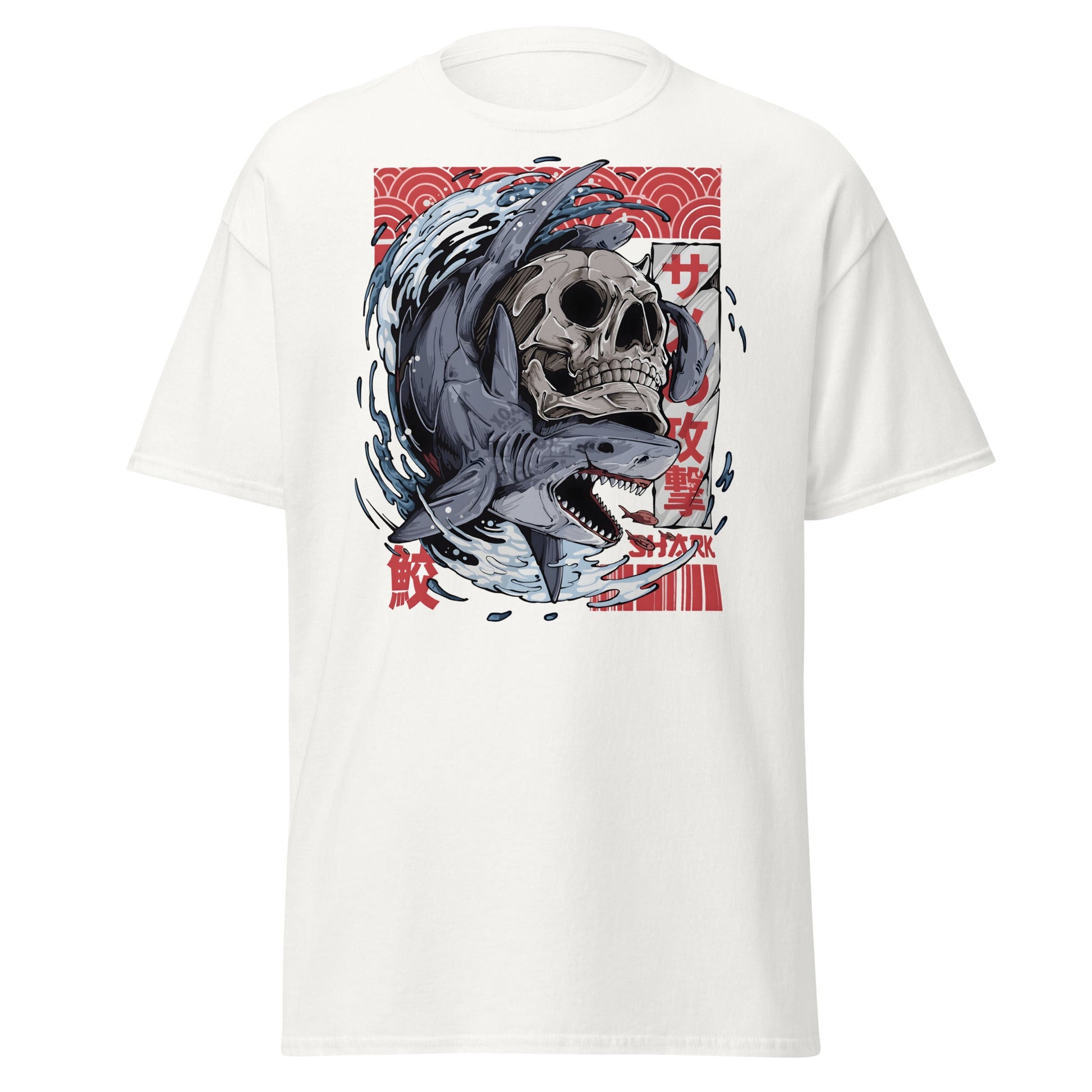 Japanese Shark Skull Tattoo Art T-Shirt - White - T-Shirts Online