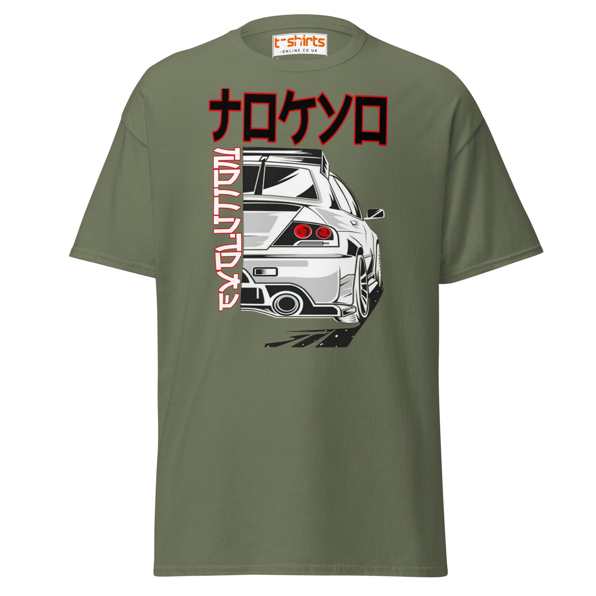 JDM Drift Car T-Shirt | Japanese Kanji Streetwear Tee - Military Green - T-Shirts Online