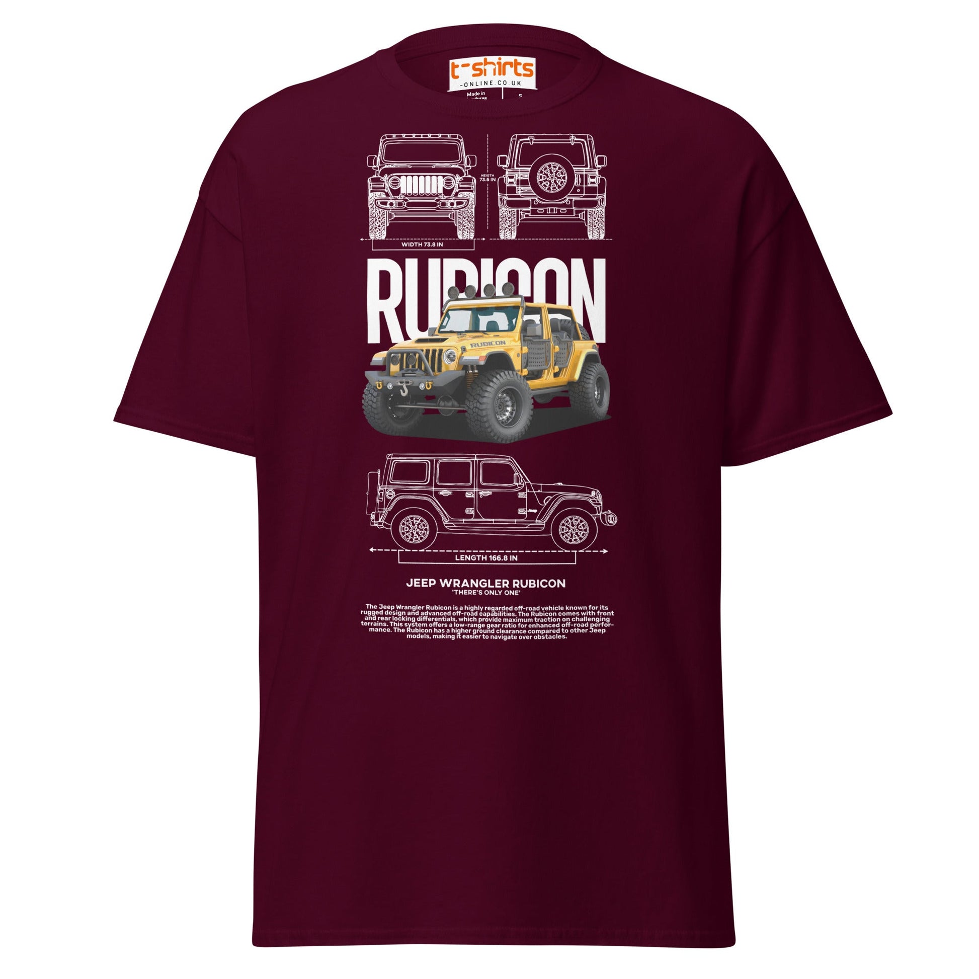 Jeep Wrangler Rubicon Blueprint & Design Tee - Maroon - T-Shirts Online