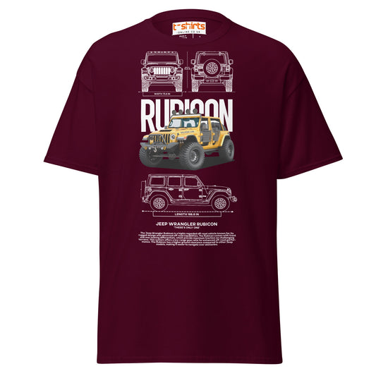Jeep Wrangler Rubicon Blueprint & Design Tee - Maroon - T-Shirts Online