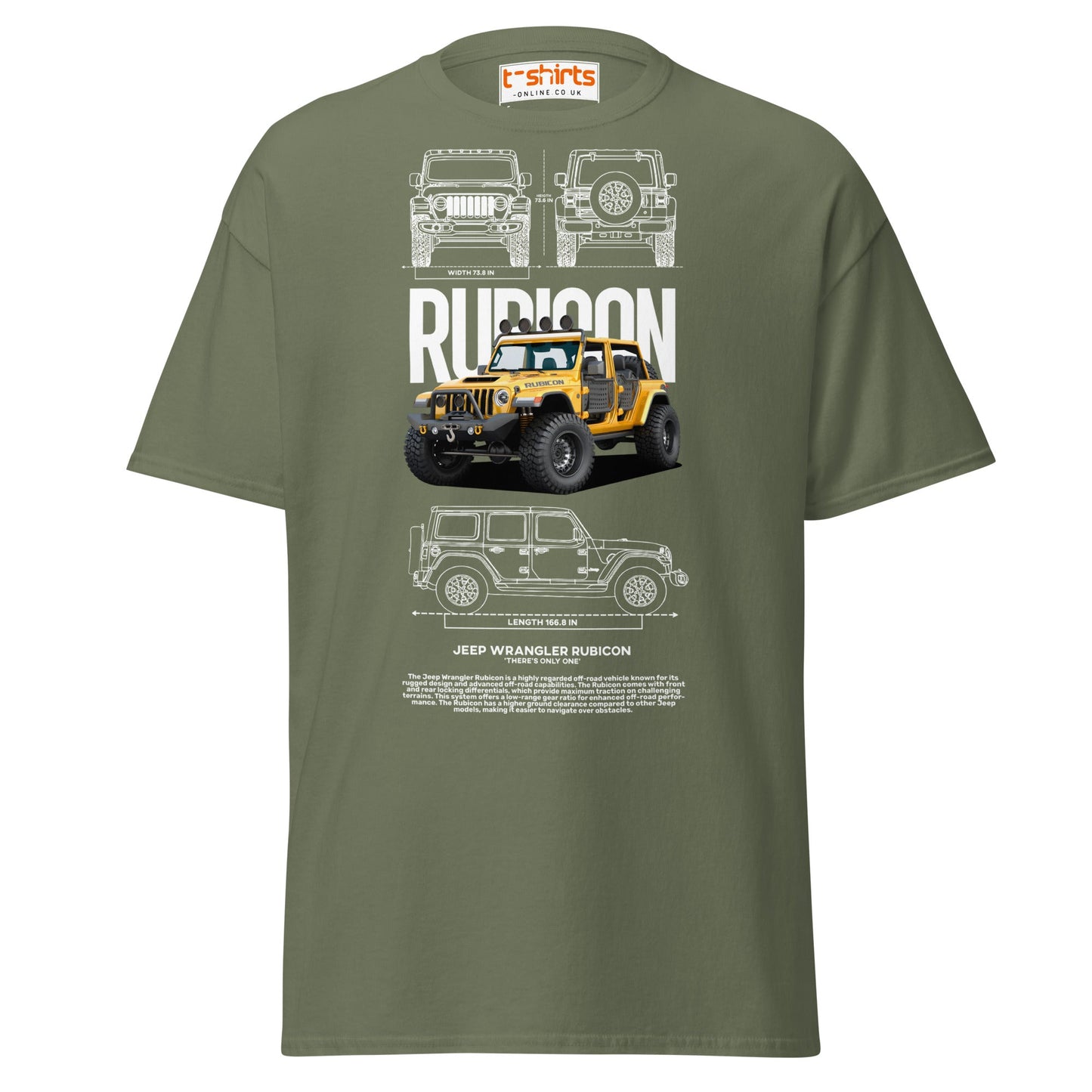 Jeep Wrangler Rubicon Blueprint & Design Tee - Military Green - T-Shirts Online