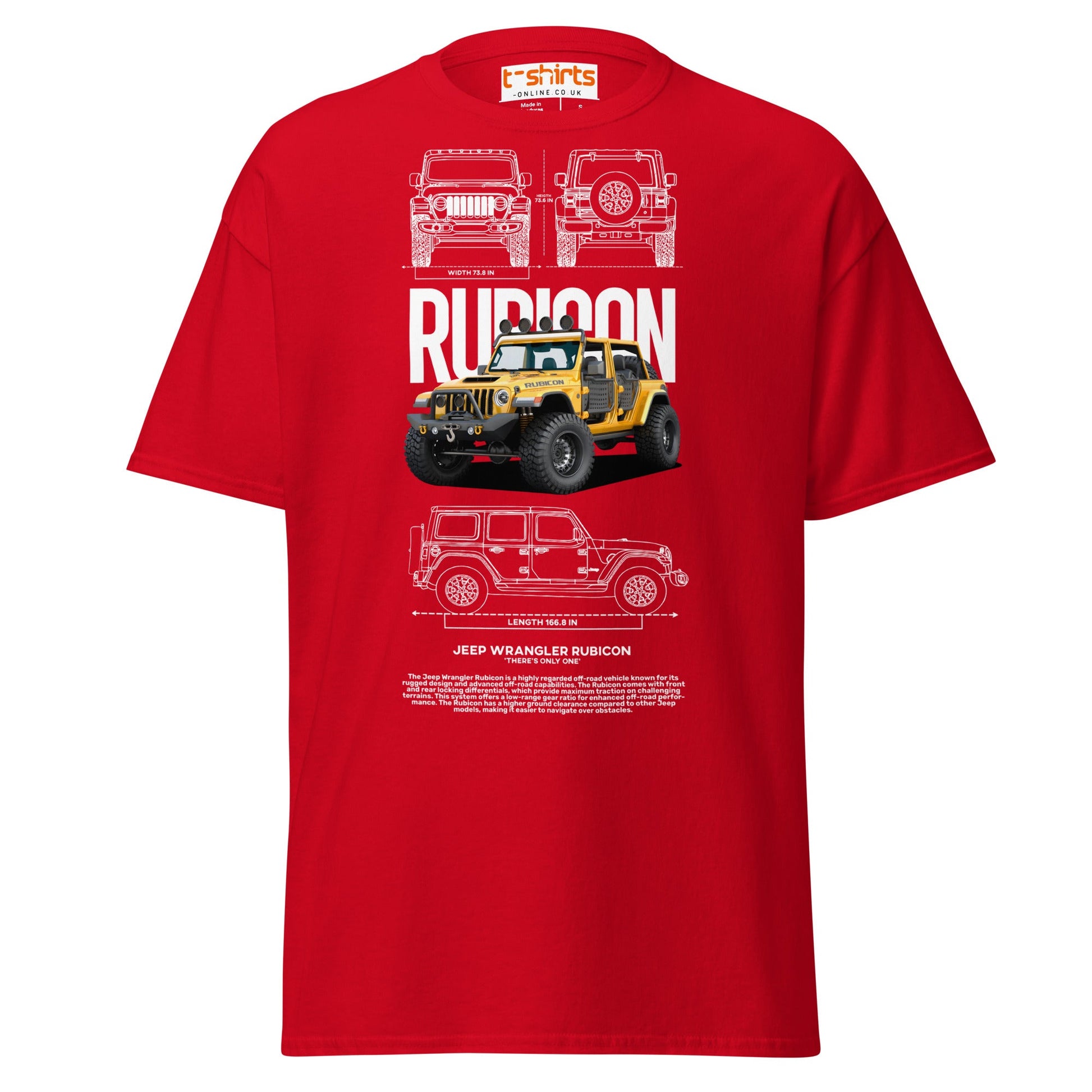 Jeep Wrangler Rubicon Blueprint & Design Tee - Red - T-Shirts Online