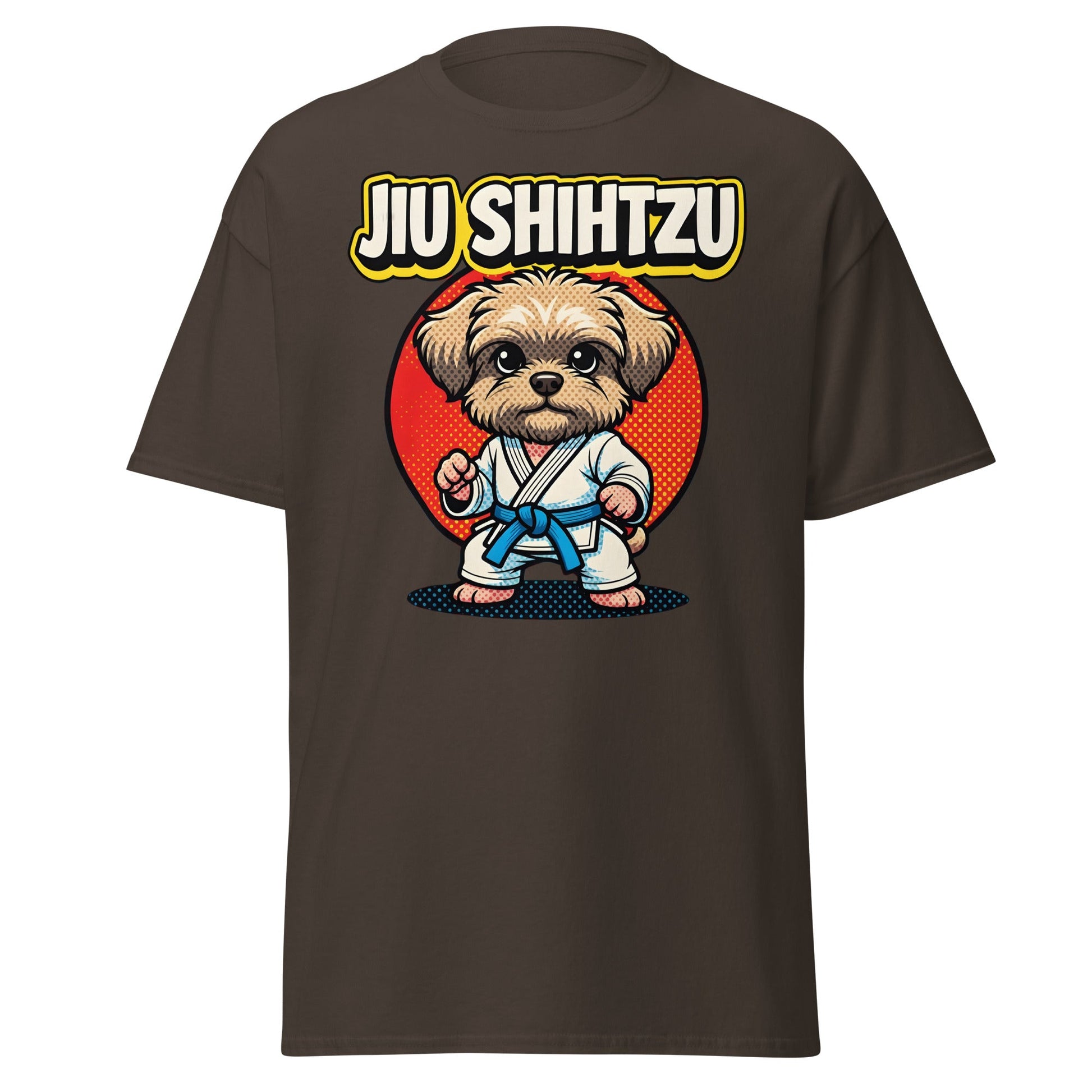 Jiu Shihtzu T-Shirt Funny BJJ Shih Tzu Dog Martial Arts Tee - Dark Chocolate - T-Shirts Online
