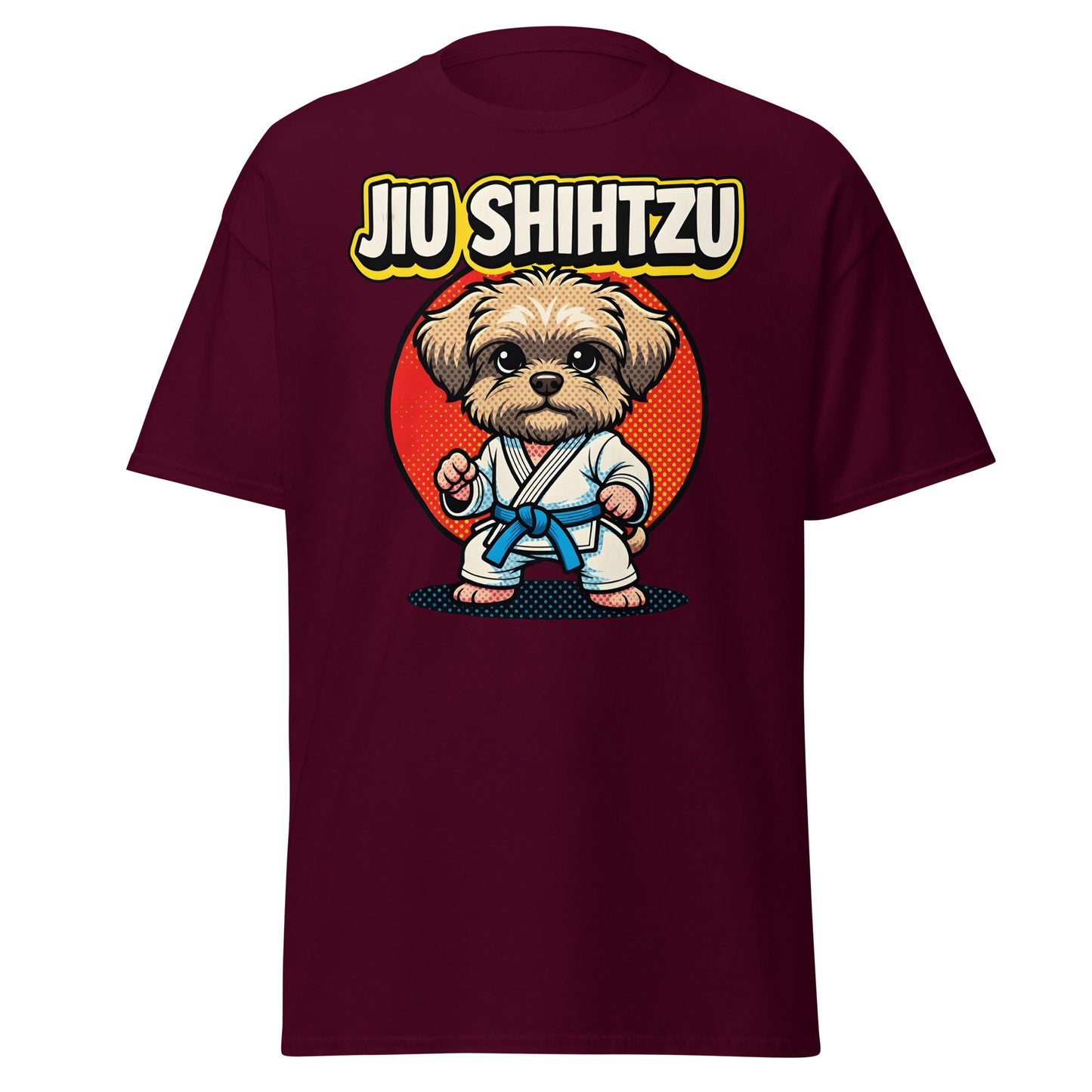Jiu Shihtzu T-Shirt Funny BJJ Shih Tzu Dog Martial Arts Tee - Maroon - T-Shirts Online