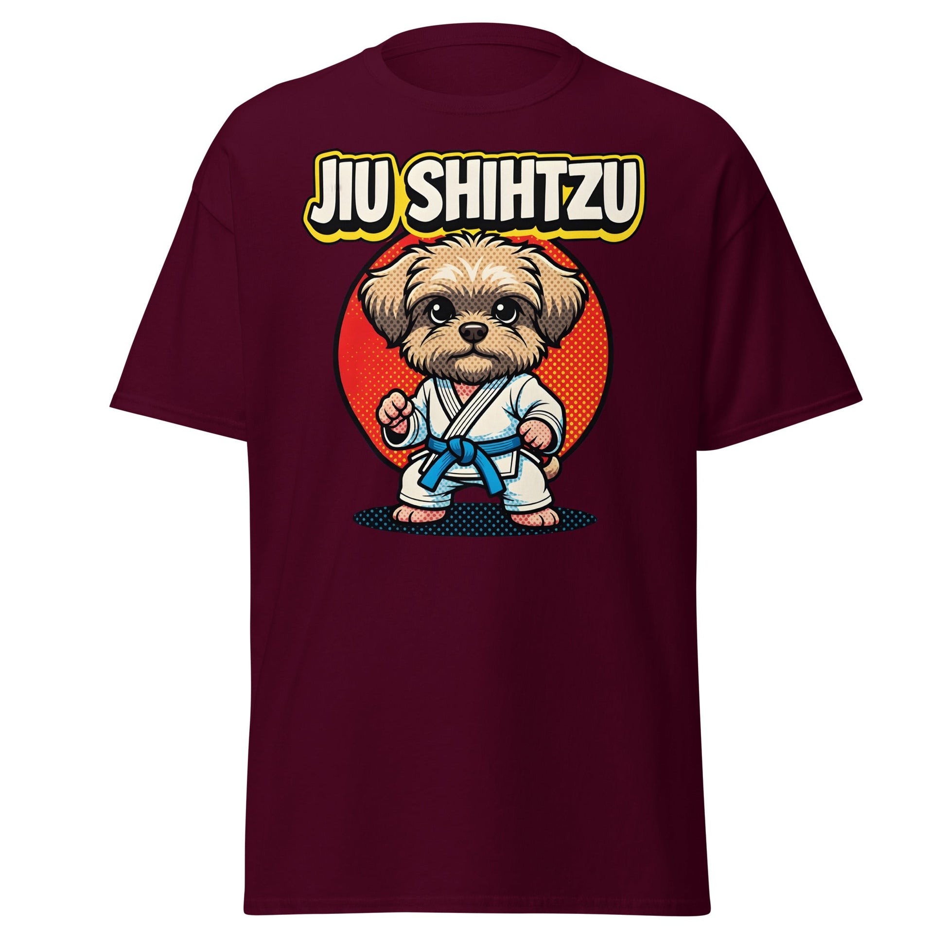 Jiu Shihtzu T-Shirt Funny BJJ Shih Tzu Dog Martial Arts Tee - Maroon - T-Shirts Online