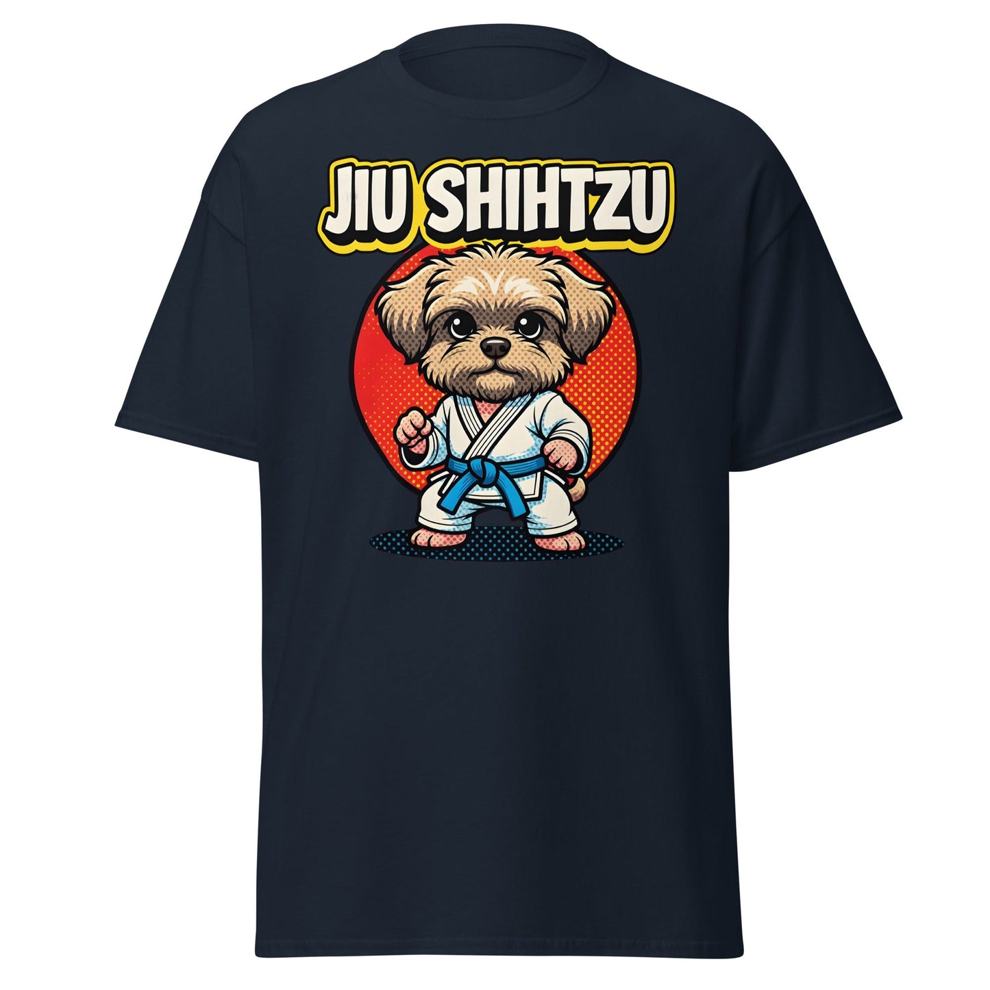 Jiu Shihtzu T-Shirt Funny BJJ Shih Tzu Dog Martial Arts Tee - Navy - T-Shirts Online
