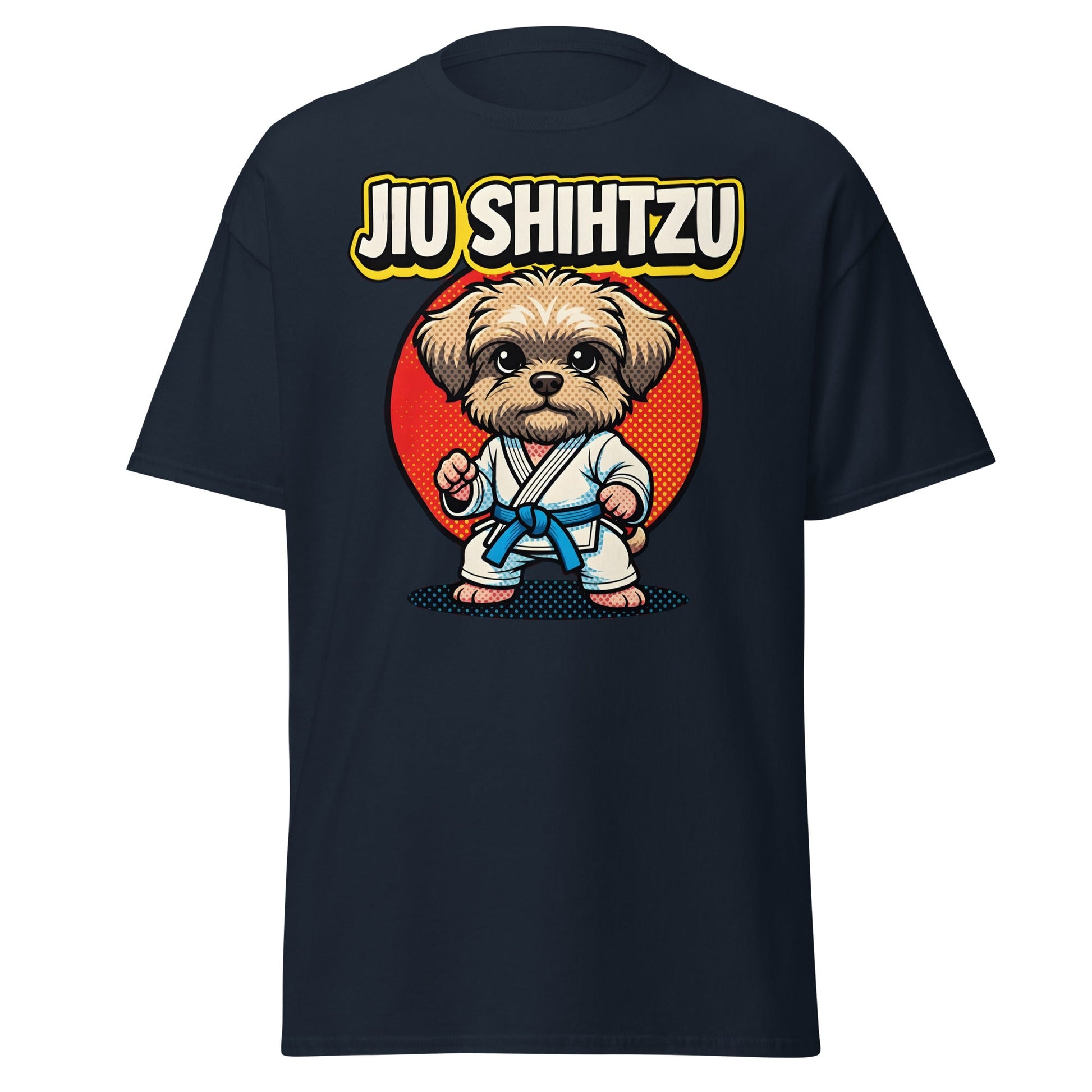 Jiu Shihtzu T-Shirt Funny BJJ Shih Tzu Dog Martial Arts Tee - Navy - T-Shirts Online