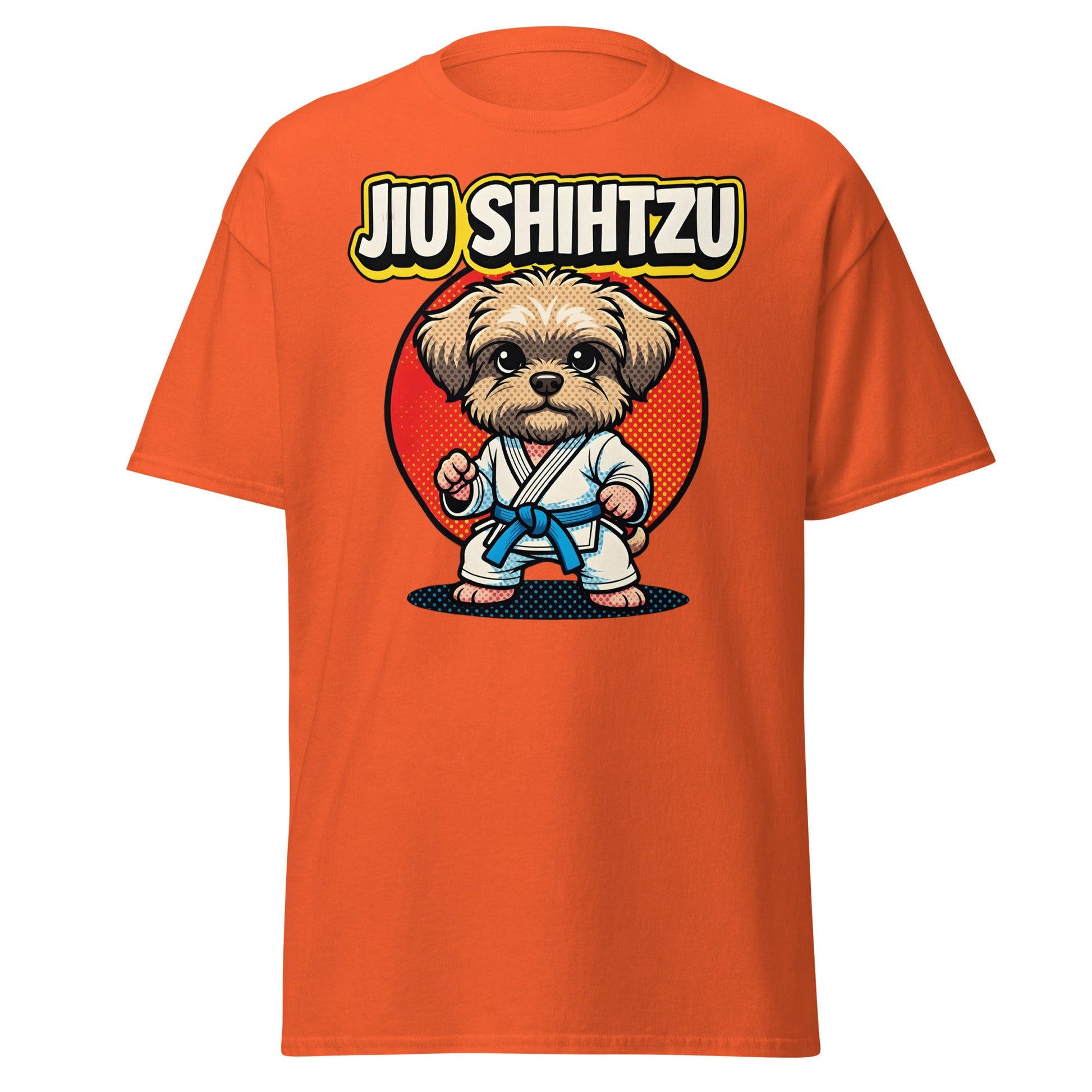 Jiu Shihtzu T-Shirt Funny BJJ Shih Tzu Dog Martial Arts Tee - Orange - T-Shirts Online