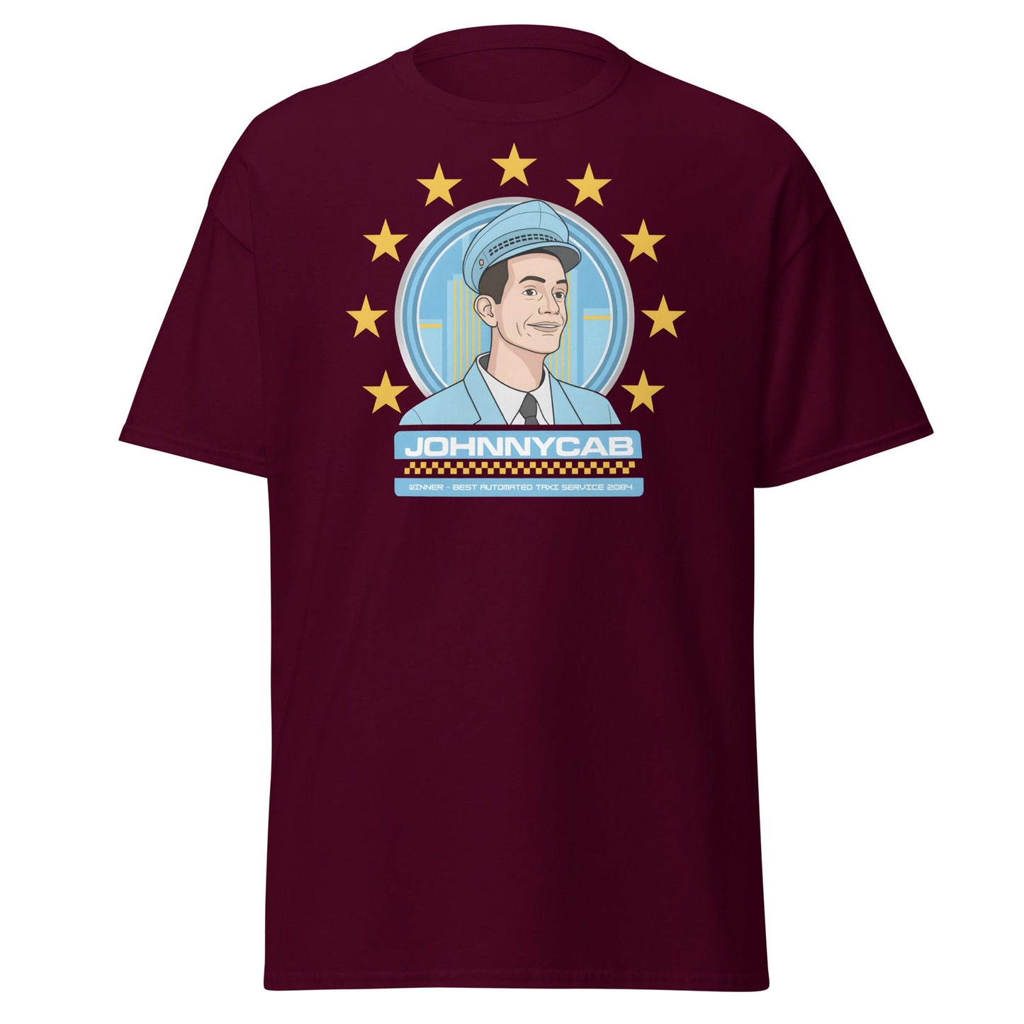 Johnnycab T-Shirt - Total Recall Automated Taxi Parody - Maroon - T-Shirts Online