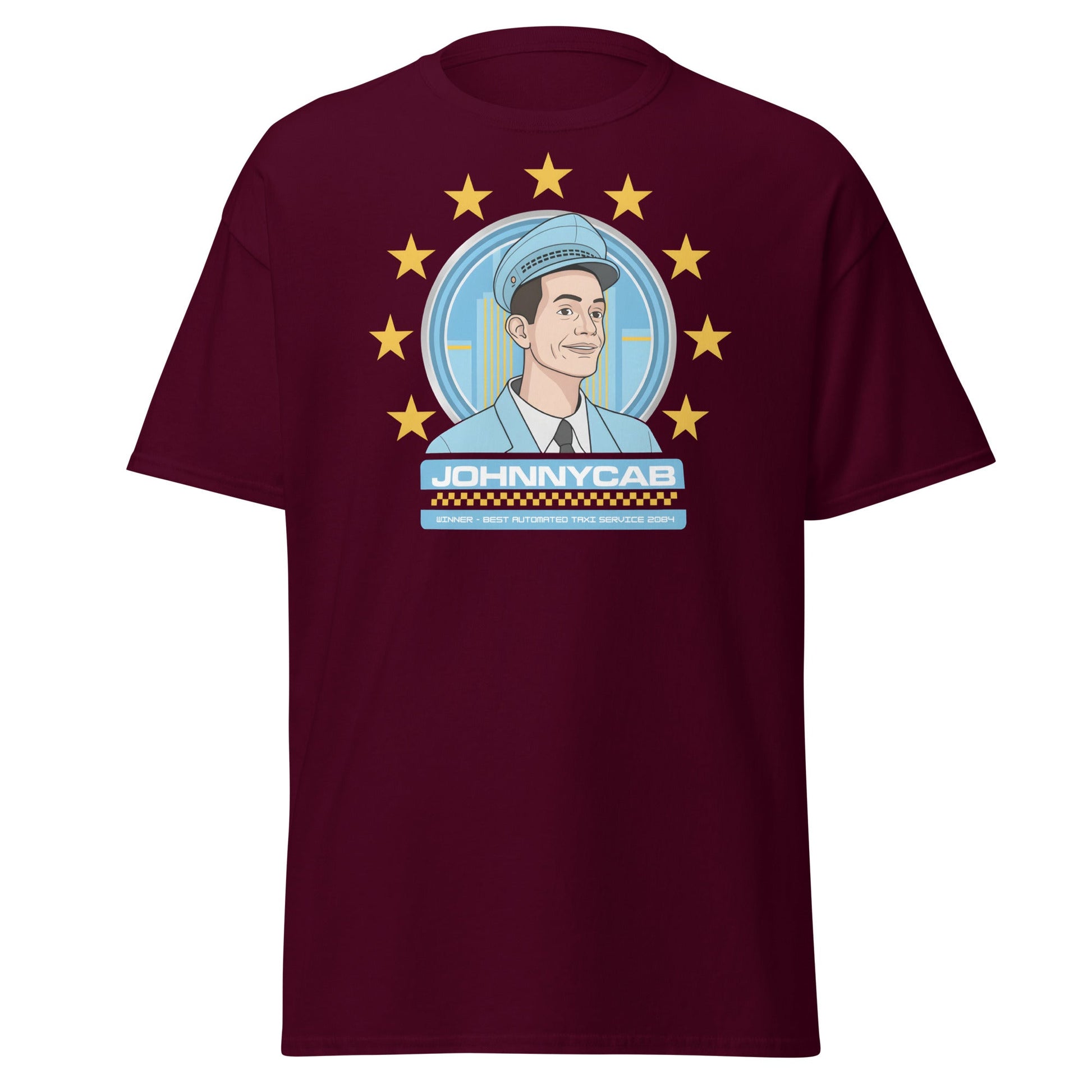 Johnnycab T-Shirt - Total Recall Automated Taxi Parody - Maroon - T-Shirts Online