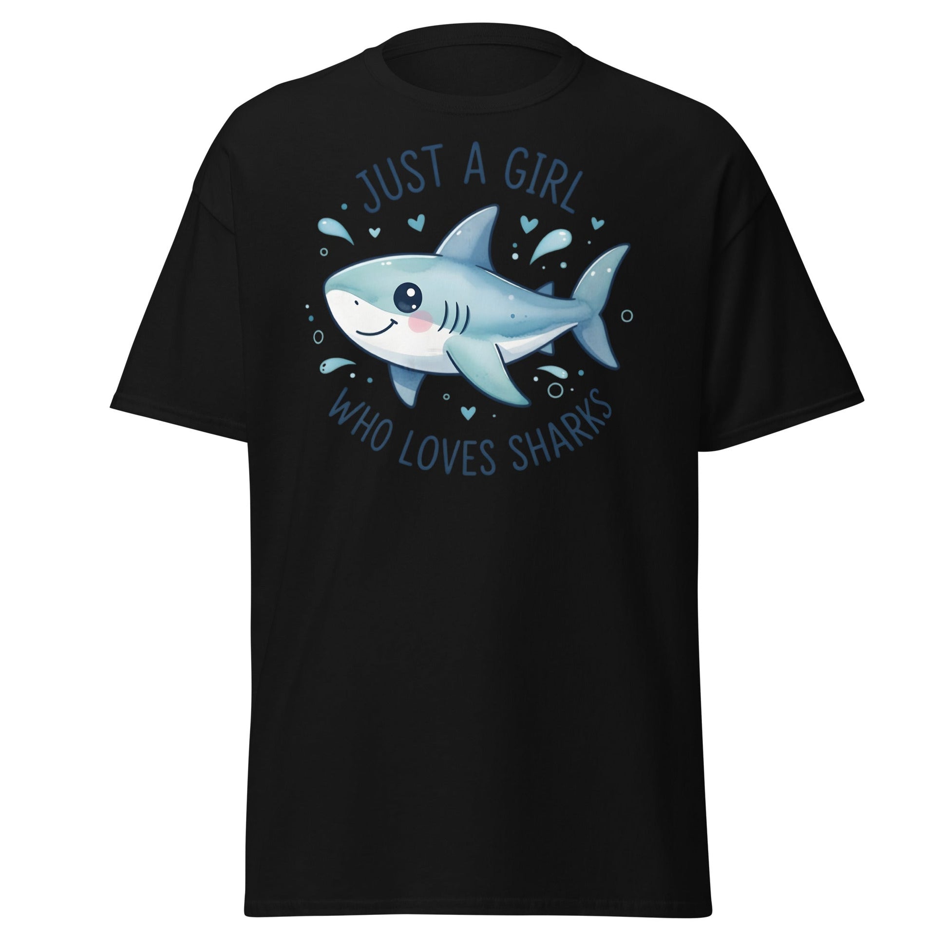 Just a Girl Who Loves Sharks T-Shirt | Cute Shark Tee - Black - T-Shirts Online