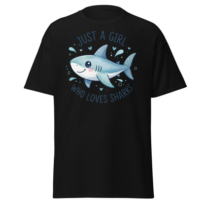 Just a Girl Who Loves Sharks T-Shirt | Cute Shark Tee - Black - T-Shirts Online
