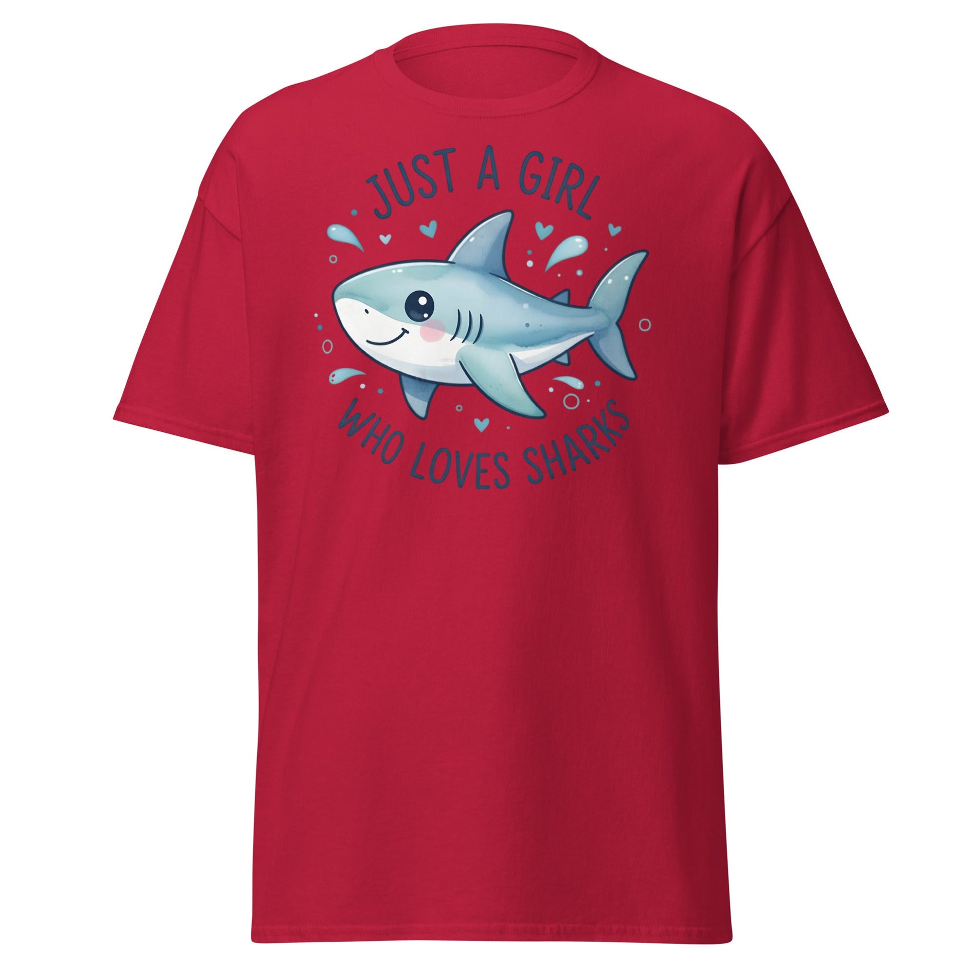 Just a Girl Who Loves Sharks T-Shirt | Cute Shark Tee - Cardinal - T-Shirts Online