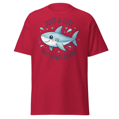 Just a Girl Who Loves Sharks T-Shirt | Cute Shark Tee - Cardinal - T-Shirts Online