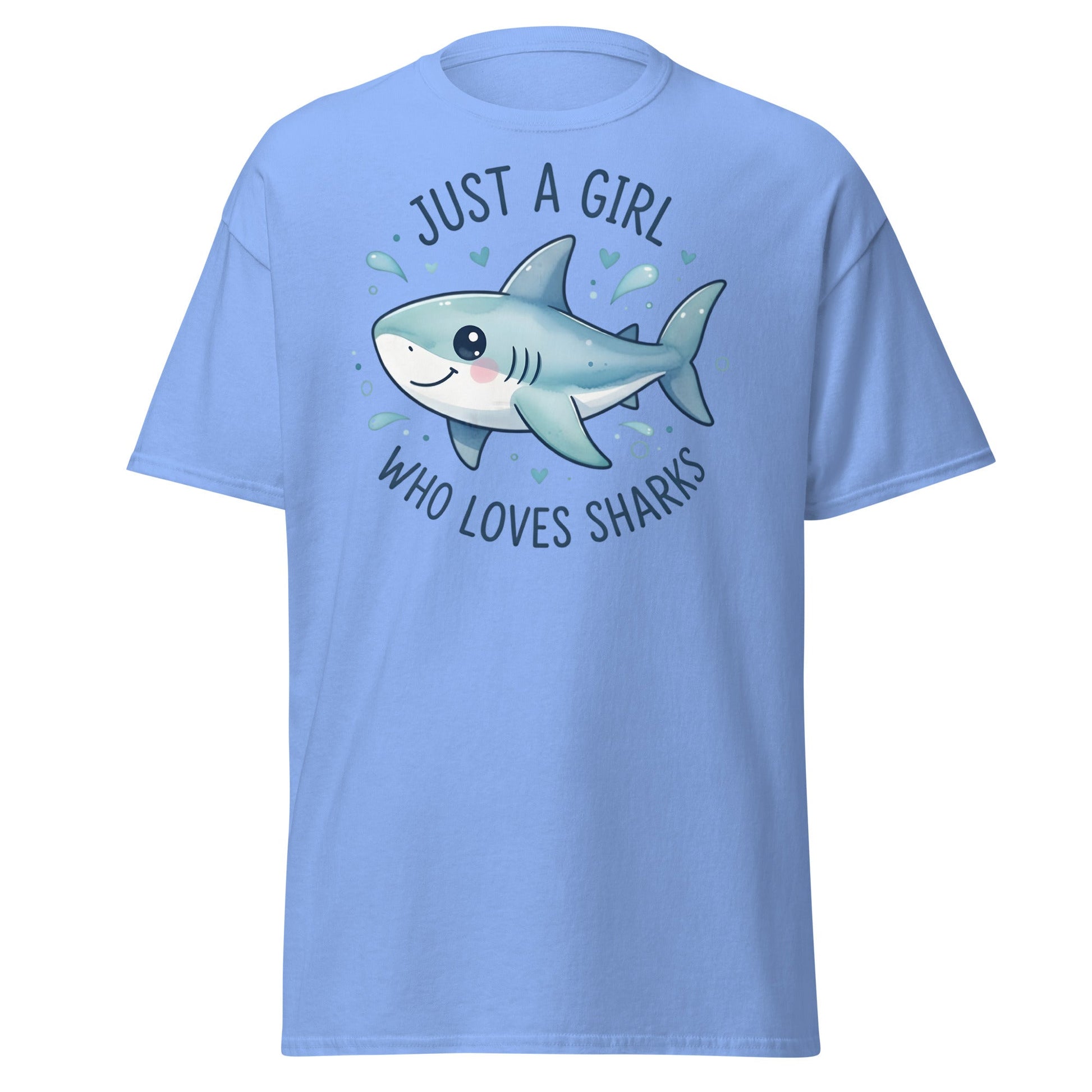 Just a Girl Who Loves Sharks T-Shirt | Cute Shark Tee - Carolina Blue - T-Shirts Online