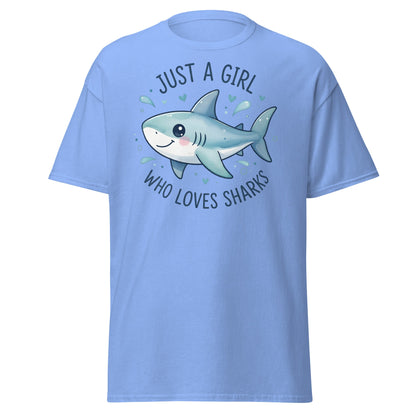 Just a Girl Who Loves Sharks T-Shirt | Cute Shark Tee - Carolina Blue - T-Shirts Online
