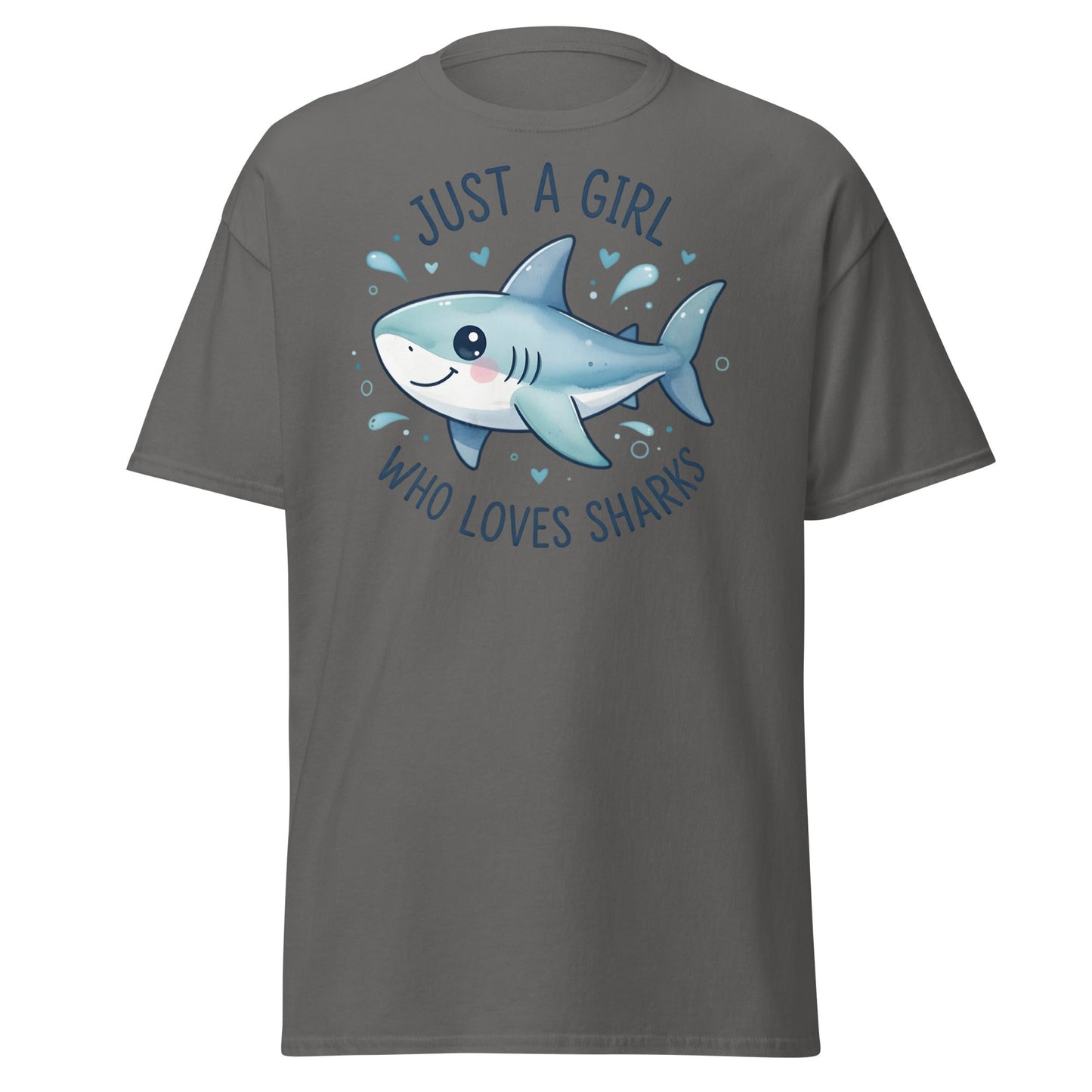 Just a Girl Who Loves Sharks T-Shirt | Cute Shark Tee - Charcoal - T-Shirts Online